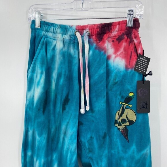 NWT ED HARDY Skull Dagger Blue Yellow Red Tie Dye Jogger Pants Size Small - Picture 4 of 10